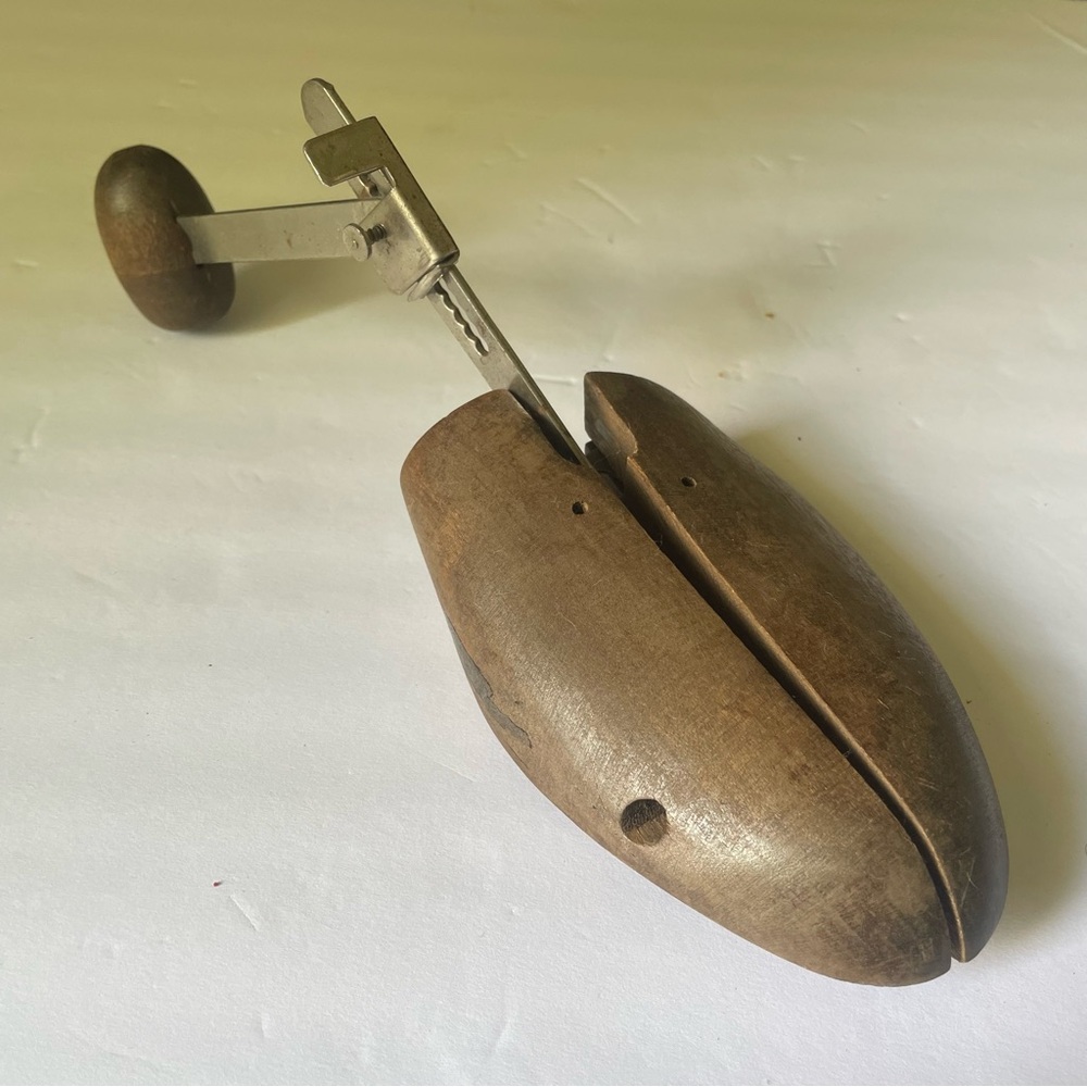 Vintage Wooden Shoe Stretcher  metal hardware. Home accents shoemaker props